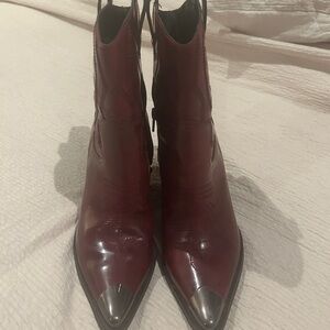 Gianni Bini Burgundy Ankle Boots with Silver Accents